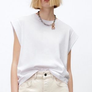Cotton T-Shirt with Rib Sleeve Detail